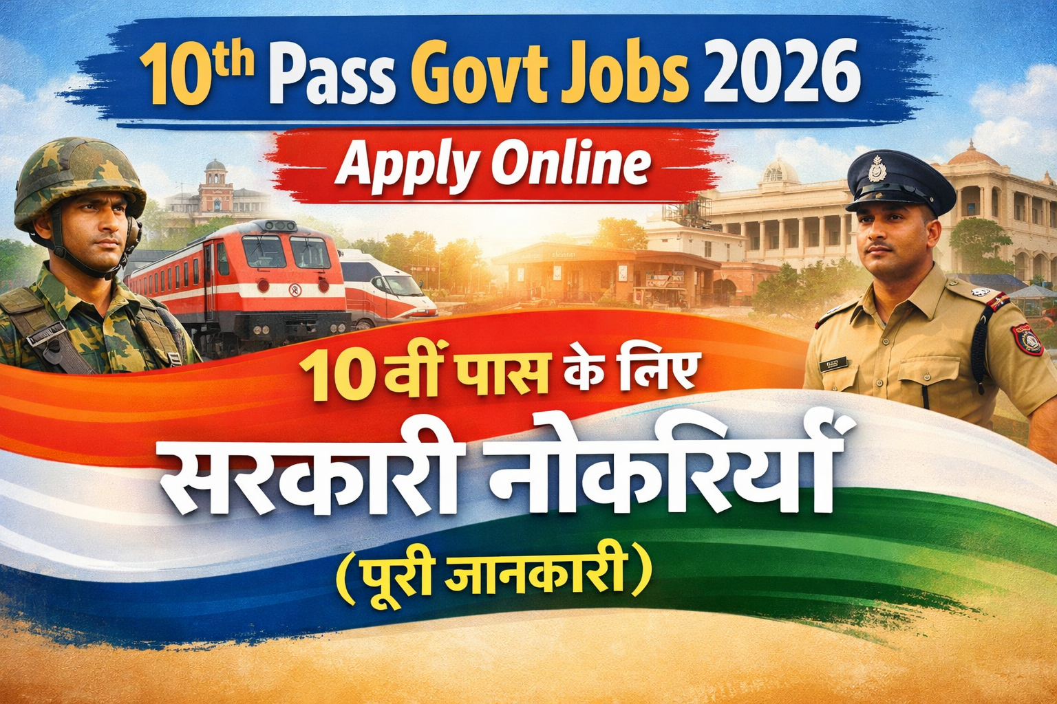 10वीं पास के लिए सरकारी नौकरियाँ 2026 – भारतीय सेना, नौसेना, वायुसेना, SSC, रेलवे, पुलिस और पोस्ट ऑफिस भर्ती सूची
