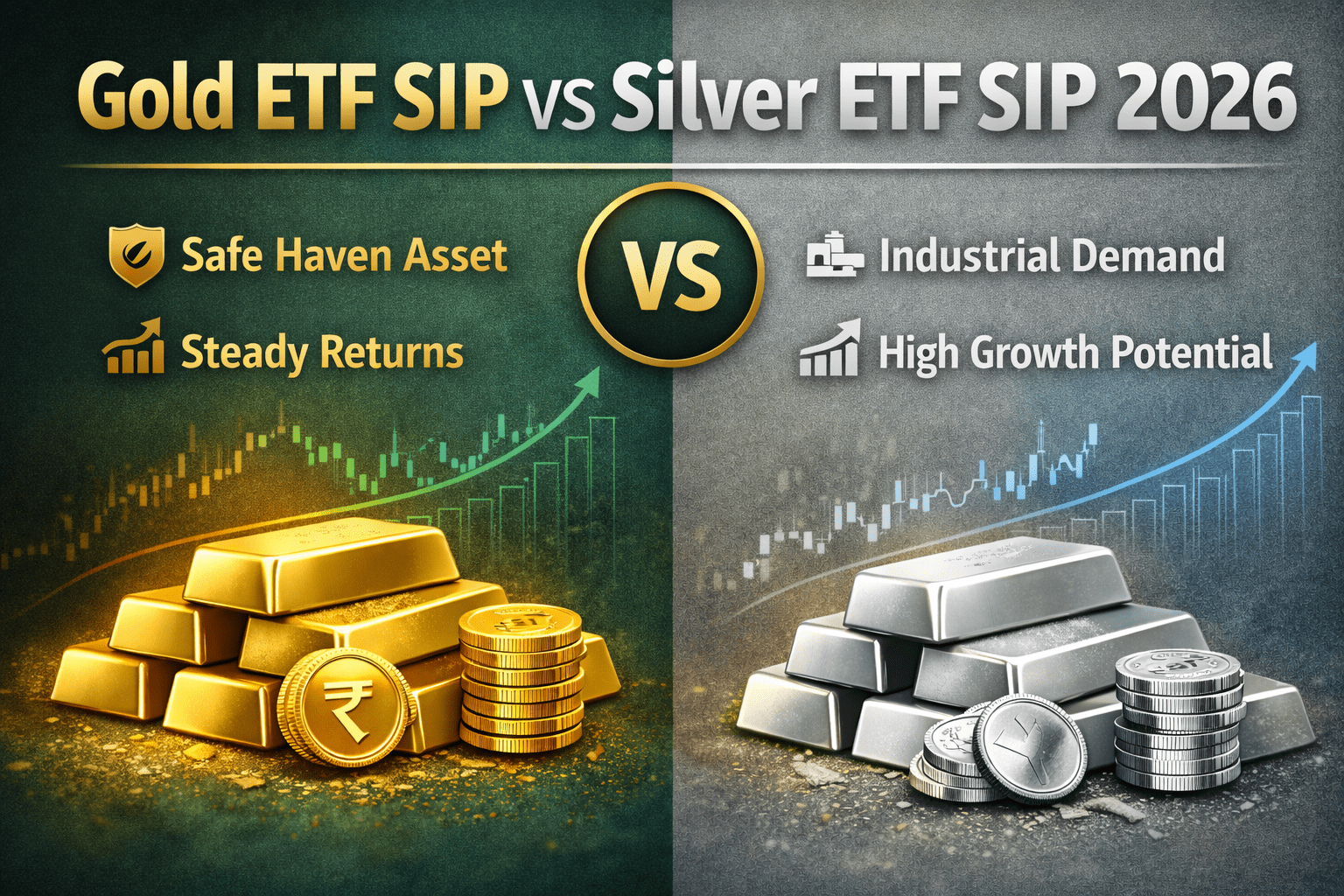 Gold ETF SIP vs Silver ETF SIP 2026 comparison showing benefits, risks, and investment tips for beginners