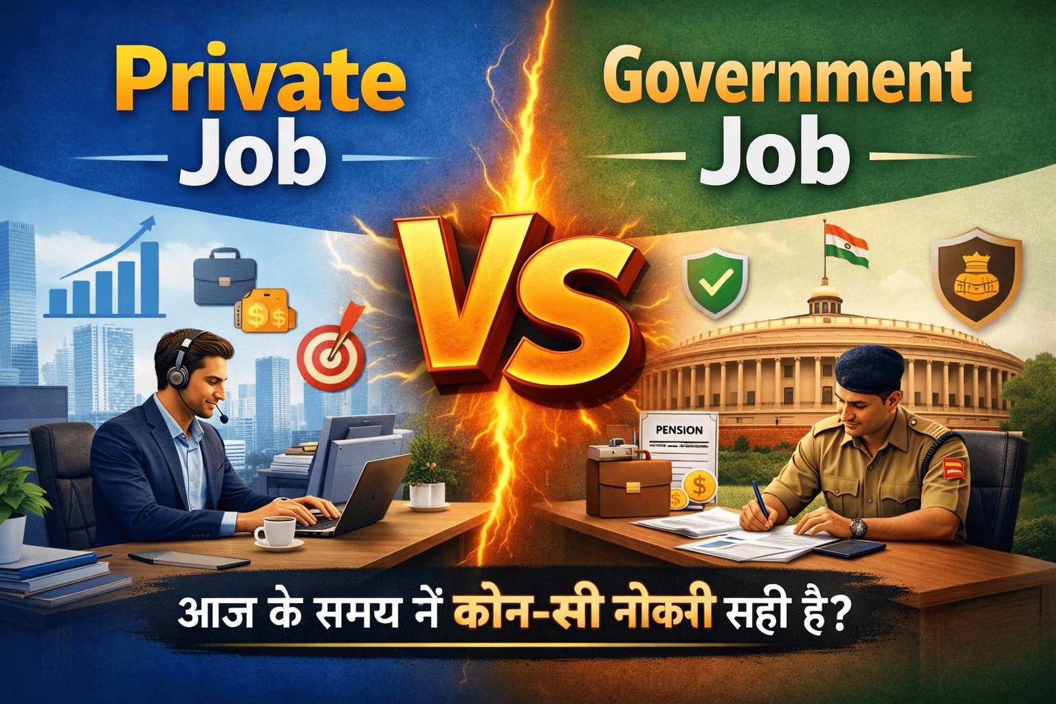 private Job vs Government Job in India – career growth, job security and future scope